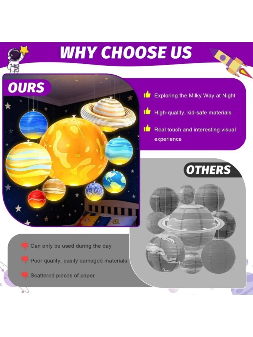 Inflatable Solar System Planets with LED Lights & Remote - Space Decor for